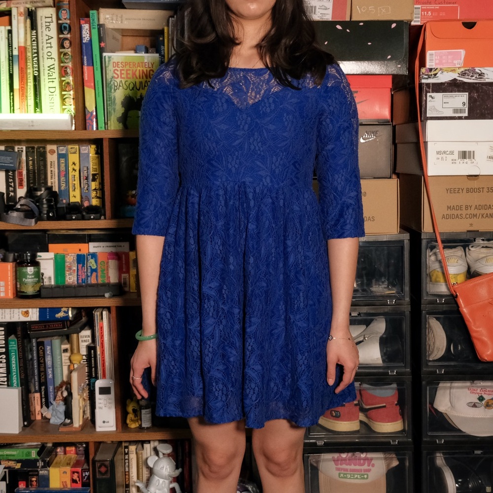 Free People Elegant Blue Lace Midi Dress